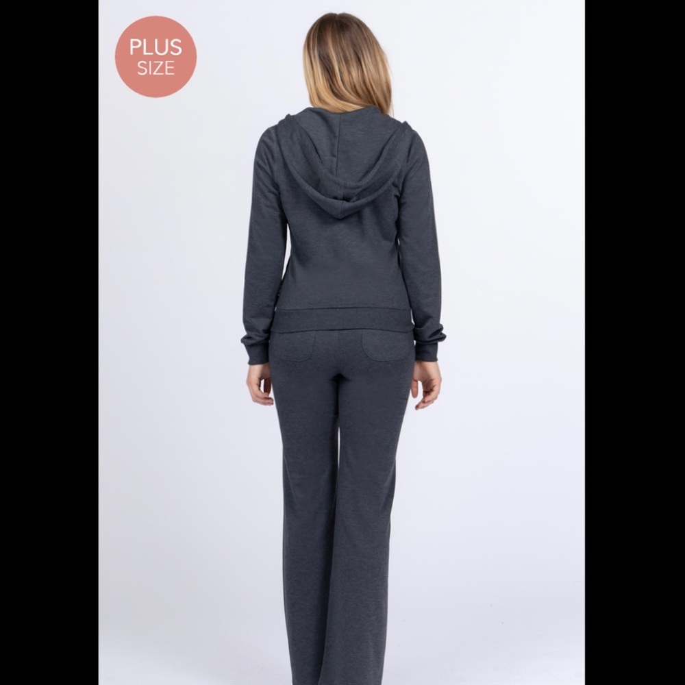 Charcoal French terry long sleeve hoodie zip up jacket and pant set. - Picture 4 of 4